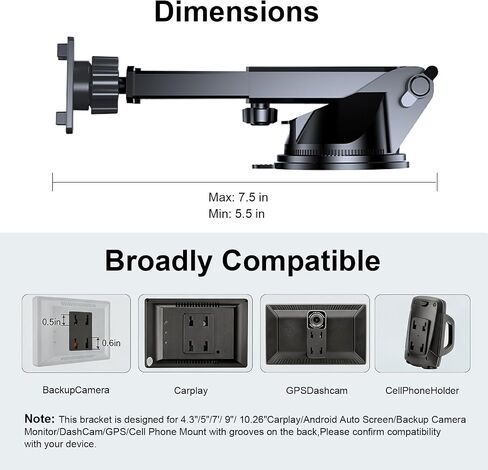 Extended CarPlay Mount, 360° Flexible Windshield Dashboard Suction Cup Bracket Replacement for 7 inch 9 inch 10 inch 11 inch 12 inch Carplay Screen Android Auto Mount Car Baby Camera Monitor in Saudi Arabia