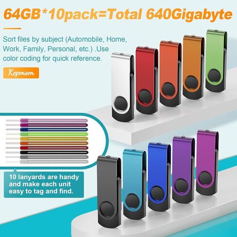 Kepmem Flash Drive 64GB Pack of 10 Thumb Drives Bulk 64 Giga USB2.0 Drives | Value Metal USB 2.0 Memory Sticks Swivel Pen Drive 64 GB Portable Jump Drive Colorful Multipack Zip Drives for Data Storage in Saudi Arabia