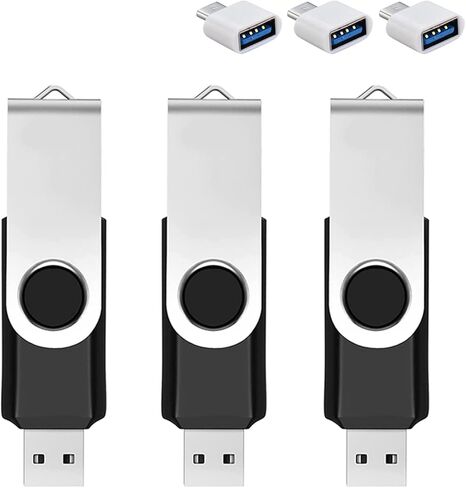 5 Pack 128GB USB Flash Drive with Type C Adapter and Storage Box USB 2.0 High Speed Metal Pen Drive 360° Rotatable Storage Memory Stick for Phone/Pad/PC/Laptop/Android - Black(5-Pack 128GB) in Saudi Arabia