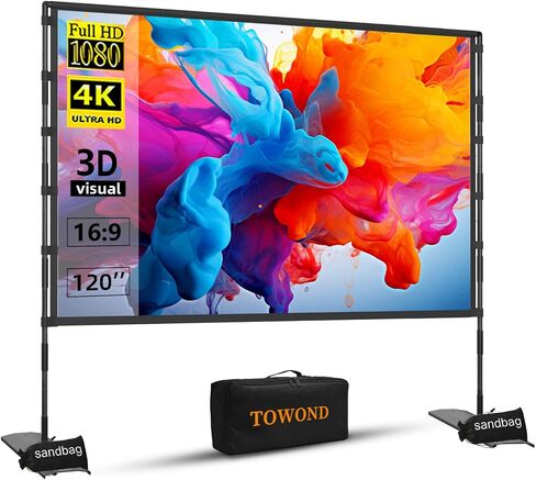 TOWOND Projector Screen and Stand 120 inch Outdoor Projector Screen | Portable Movie Screen, 16:9 4K Front Rear Projection Screen, with Carry Bag, Wrinkle-Free Design, for Home Backyard Theater in Saudi Arabia