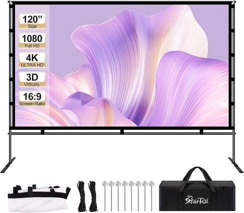 Projector Screen with Stand,Portable 120 Inch Indoor Outdoor Projector Screen,16:9 4K HD Anti-Crease Movie Screen with Carry Bag for Home Backyard,Theater,Camping in Saudi Arabia