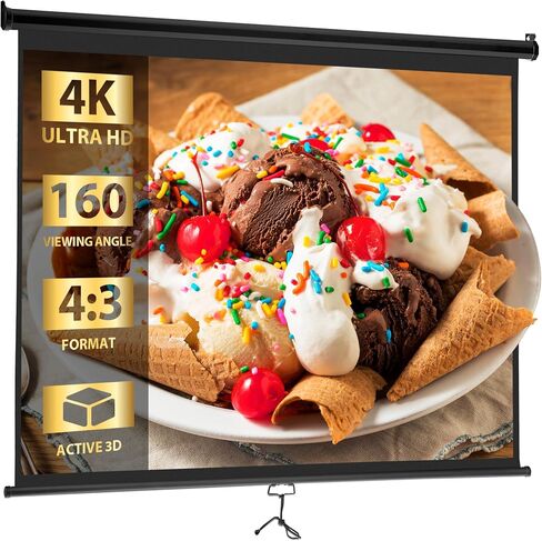 SUPER DEAL 100'' 16:9 HD Projection Screen Foldable Anti-Crease Portable Projector Movie Screen Manual Pull Down for Home Theater Presentation Education Outdoor Indoor Public Display, White in Kuwait