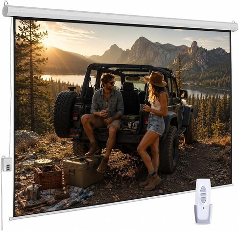 120" Motorized Projector Screen, Electric 16:9 Projector Screen with Remote Control, Indoor/Outdoor HD Movie Screen, Wall/Ceiling Mounted, Perfect for Home Office Theater TV, White in Saudi Arabia