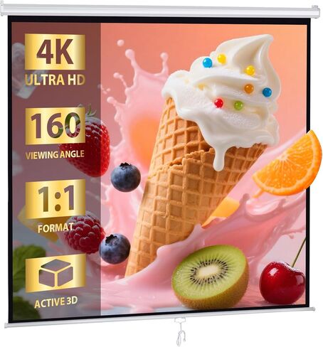 SUPER DEAL 100'' 16:9 HD Projection Screen Foldable Anti-Crease Portable Projector Movie Screen Manual Pull Down for Home Theater Presentation Education Outdoor Indoor Public Display, White in Kuwait