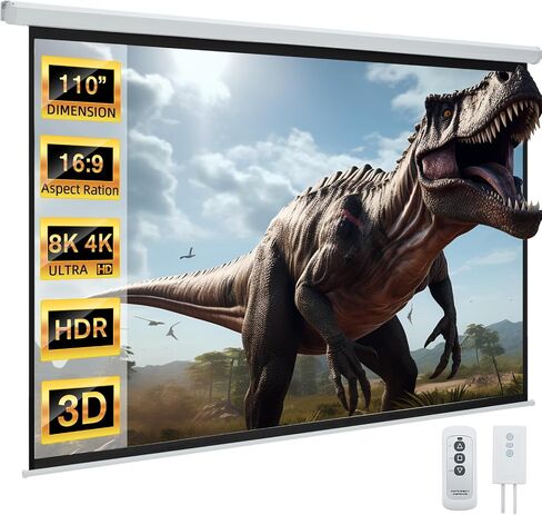 YODOLLA Projector Screen Motorized Auto Pull Down Screens(150'' 16:9 White) | Electric Automatic Wall Ceiling Retractable Movie Screen for Office Classroom Indoor with Remotes 4K HD 3D in Saudi Arabia