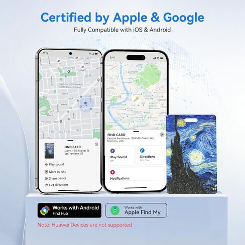 DERAX Wallet Tracker Card (iOS & Android) Wireless Charging & 1-Year Battery, Ultra-Thin IP68 Waterproof Smart Card Works with Apple Find My & Google Find My Device for Wallet, Passport, Luggage in Saudi Arabia