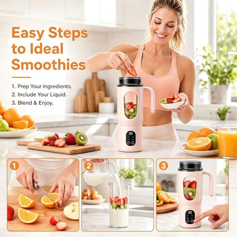 580ml Portable Personal Smoothie Blender with 12 Serrated Blades, USB-C Rechargeable IPX6 Waterproof Small mini Blender, Fruit Mixer with Self-Cleaning, for Kitchen, Gym, Office, Camping Travel in Saudi Arabia