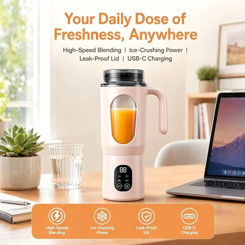 580ml Portable Personal Smoothie Blender with 12 Serrated Blades, USB-C Rechargeable IPX6 Waterproof Small mini Blender, Fruit Mixer with Self-Cleaning, for Kitchen, Gym, Office, Camping Travel in Saudi Arabia