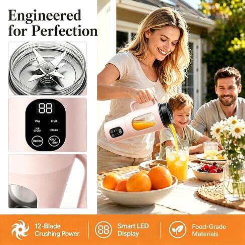 580ml Portable Personal Smoothie Blender with 12 Serrated Blades, USB-C Rechargeable IPX6 Waterproof Small mini Blender, Fruit Mixer with Self-Cleaning, for Kitchen, Gym, Office, Camping Travel in Saudi Arabia