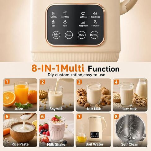 50 oz Nut Milk Maker, 8-in-1 Automatic Soy Milk Maker | 18H Delay Start, Self-Clean & Boil Water, Almond Oat Coconut Milk, Plant-Based Milk, Homemade Milk in Saudi Arabia