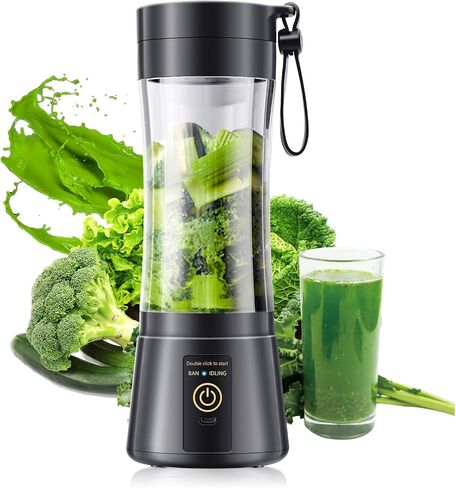 Portable Personal Mini Blender - Blender Make Smoothies & Shakes | 12oz Leak-Proof Travel Blender, 6 Stainless Steel Blades for Powerful Blending, Easy Clean, Lightweight, Suit in Office/Gym in Saudi Arabia