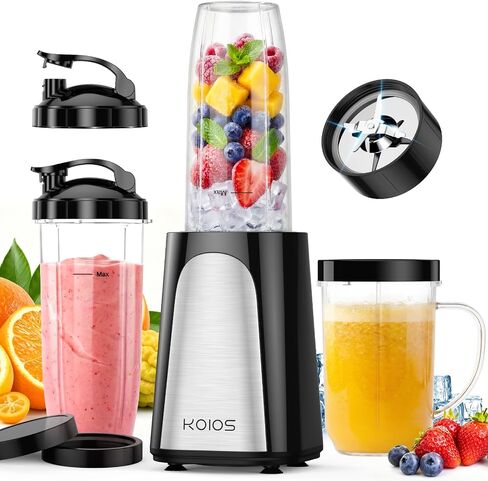 KOIOS 1000W Smoothie Blender, 15-in-1 Single Serve Set, Press-Twist Design | Personal Blender & Kitchen Countertop Smoothie Maker with 2x24oz+17oz Cup, Detachable 4-Blade, Frozen Drinks, Protein Shakes in Saudi Arabia