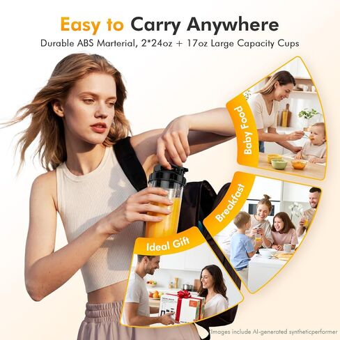 KOIOS 1000W Smoothie Blender, 15-in-1 Single Serve Set, Press-Twist Design | Personal Blender & Kitchen Countertop Smoothie Maker with 2x24oz+17oz Cup, Detachable 4-Blade, Frozen Drinks, Protein Shakes in Saudi Arabia