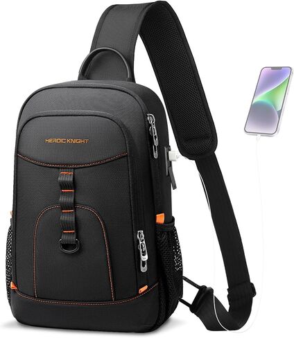 Crossbody Sling Bag for Men Women Fits 11.3" iPad Work Daypack | Water-Resistant 1680D Oxford Fabric USB Charger Anti-Theft Dual Side Pockets Lightweight for Travel Daily Commute-Black in Saudi Arabia