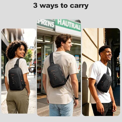 Crossbody Sling Bag for Men Women Fits 11.3" iPad Work Daypack | Water-Resistant 1680D Oxford Fabric USB Charger Anti-Theft Dual Side Pockets Lightweight for Travel Daily Commute-Black in Saudi Arabia