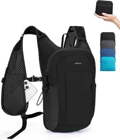 ECOHUB Small Hiking Daypacks Men 15L Lightweight Backpack for Travel Black | Water Resistant Foldable Daypack for Women with Phone Pocket for Camping Outdoor in Kuwait