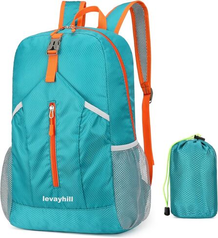 levayhill 25L Foldable Hiking Backpack,Small Packable Daypack Lake Blue | Lightweight Collapsible Bag,Water Repellent Travel Basic-Daypack,Men Women Camping Cycling Rucksack Outdoor Back Pack in Saudi Arabia