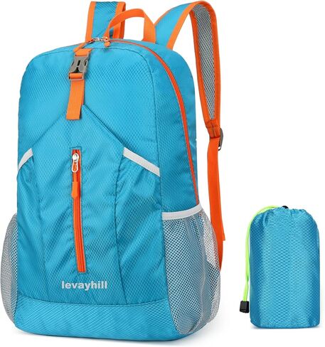 levayhill 25L Foldable Hiking Backpack,Small Packable Daypack Lake Blue | Lightweight Collapsible Bag,Water Repellent Travel Basic-Daypack,Men Women Camping Cycling Rucksack Outdoor Back Pack in Kuwait