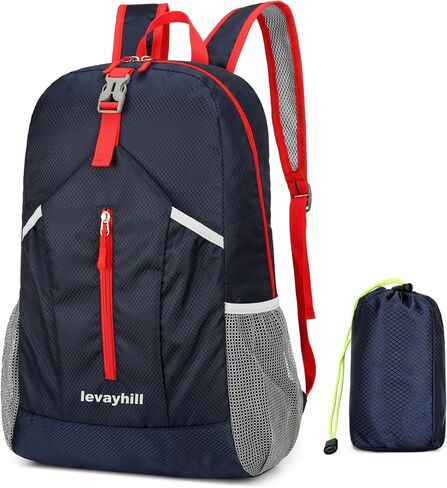 levayhill 25L Foldable Hiking Backpack,Small Packable Daypack Lake Blue | Lightweight Collapsible Bag,Water Repellent Travel Basic-Daypack,Men Women Camping Cycling Rucksack Outdoor Back Pack in Kuwait