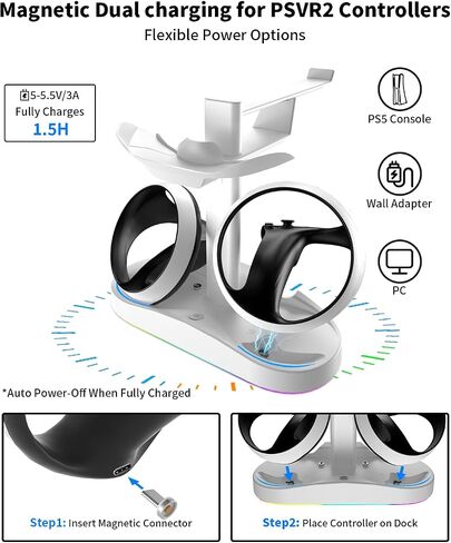 Charging Station for PSVR 2 with Vertical Headset Stand | Dual PSVR2 Controller Dock, Dual Fast Charging Dock, LED Indicator, 9 RGB Light Modes, PSVR2 Headset Display Stand in Saudi Arabia