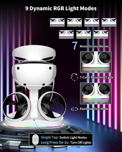 Charging Station for PSVR 2 with Vertical Headset Stand | Dual PSVR2 Controller Dock, Dual Fast Charging Dock, LED Indicator, 9 RGB Light Modes, PSVR2 Headset Display Stand in Saudi Arabia