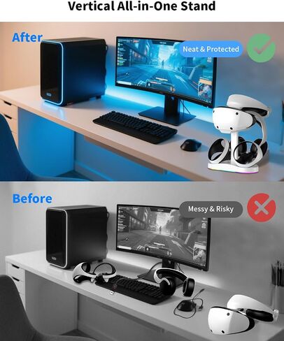 Charging Station for PSVR 2 with Vertical Headset Stand | Dual PSVR2 Controller Dock, Dual Fast Charging Dock, LED Indicator, 9 RGB Light Modes, PSVR2 Headset Display Stand in Saudi Arabia