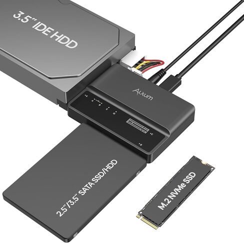 Alxum 10Gbps M.2 NVME to SATA Adapter IDE SSD Enclosure for Laptop | External Hard Drive Reader 3 in 1 Tool-Free USB C HDD Reader for 2230/2242/2260/2280 M.2 PCIE,2.5"/3.5" SATA and 3.5" IDE SSD in Saudi Arabia