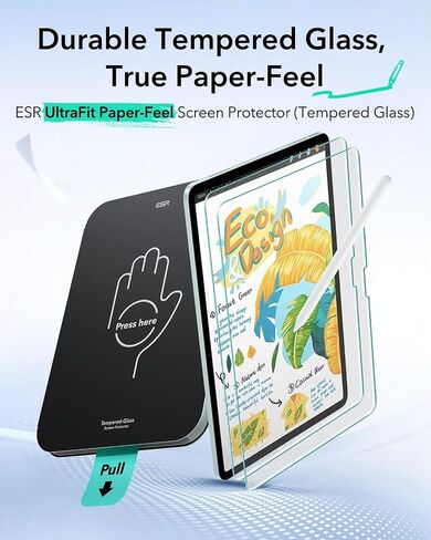ESR 2 Pack Paper-Feel Screen Protector for iPad Air 11 Inch M4/M3/M2 | 9H Matte Writing Tempered Glass with Ultra Fit Tray, Write and Draw Like on Paper, Anti-Glare, Bubble-Free in Saudi Arabia