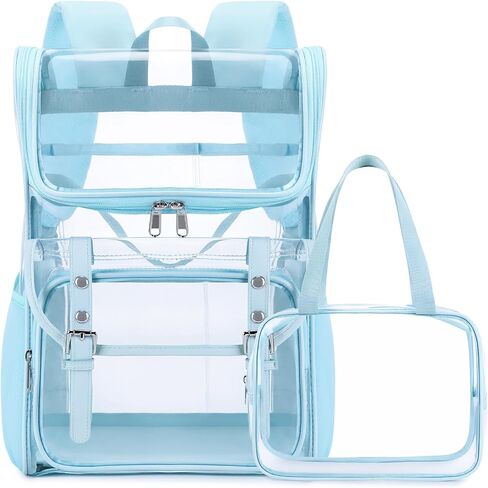 DIGOBAY Clear Backpack with Lunch Bag, Leather Clear Bookbag Heavy Duty | Thick PVC Clear Backpack for Girls Women See Through Transparent Backpacks for Stadium Events College Travel Work, Beige in Kuwait