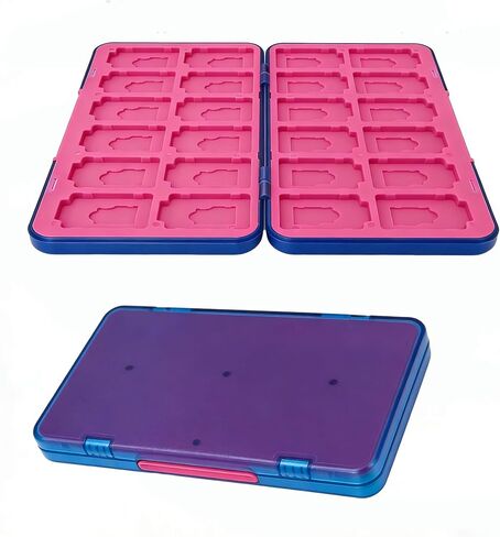 48-Slot Magnetic Game Card Storage Case with Detachable Washable Card Holders, 24 Game Card Slots + 24 Micro SD Card Slots, Minimalist Blue Pink Portable Multi-Card Organizer in Saudi Arabia