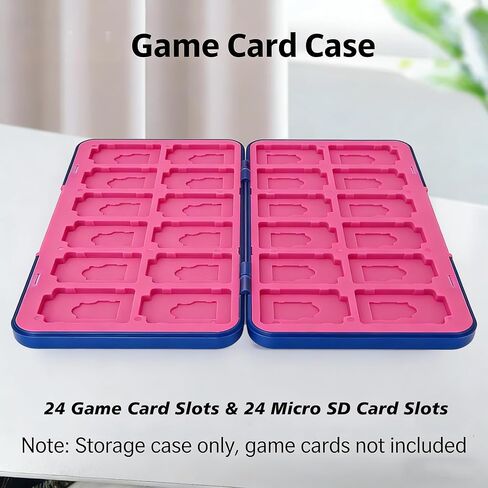 48-Slot Magnetic Game Card Storage Case with Detachable Washable Card Holders, 24 Game Card Slots + 24 Micro SD Card Slots, Minimalist Blue Pink Portable Multi-Card Organizer in Saudi Arabia