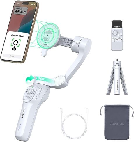 COMITOK Only for iPhone, MOGO [Apple MFi Certified] Gimbal Stabilizer for iPhone Stabilizer for Video Recording, Native Camera Control by Remote & Apple Watch, Background Mode Tracking in iOS26 in Saudi Arabia