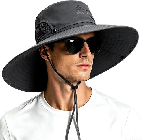 Mens Sun Hat Wide Brim Sun Hats for Men UV Protection Waterproof Bucket Hat | UPF 50+ UV Protection, Adjustable Fit, Chin Strap & Sweatband, Durable Sun Hat for Fishing Hiking Garden Beach Outdoor in Kuwait