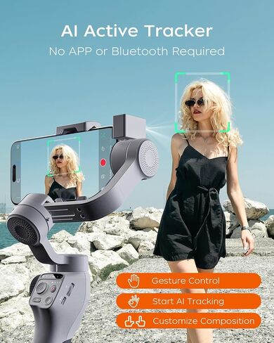 Capture5 Gimbal Stabilizer for Smartphone, Magnetic AI Tracker Fill Light Remote Control 500g Payload, 3-Axis Phone Gimbal for Android & iPhone 16 15 Pro Max for Video Recording（Gray） in Saudi Arabia