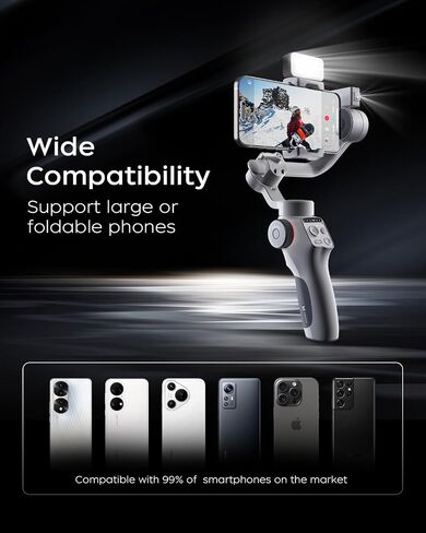 Capture5 Gimbal Stabilizer for Smartphone, Magnetic AI Tracker Fill Light Remote Control 500g Payload, 3-Axis Phone Gimbal for Android & iPhone 16 15 Pro Max for Video Recording（Gray） in Saudi Arabia