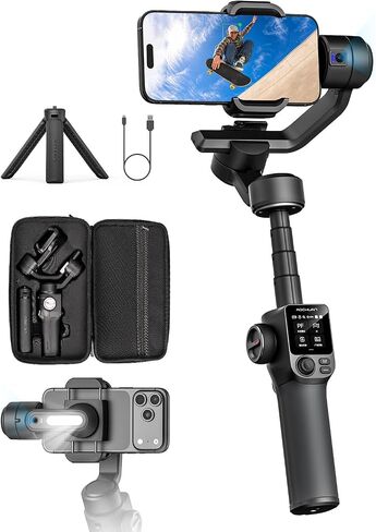 AOCHUAN Smart S3 Gimbal Stabilizer for iPhone & Android, Dual AI Tracking | Built-in Dual AI Cameras, Touchscreen Control, 360° Infinite Rotation, Extension Rod, Fill Light, TikTok, Vlog, Live Stream in Kuwait