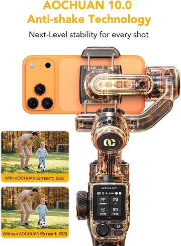 AOCHUAN Smart S3 Gimbal Stabilizer for iPhone & Android, Dual AI Tracking | Built-in Dual AI Cameras, Touchscreen Control, 360° Infinite Rotation, Extension Rod, Fill Light, TikTok, Vlog, Live Stream in Kuwait