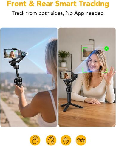 AOCHUAN Smart S3 Gimbal Stabilizer for iPhone & Android, Dual AI Tracking | Built-in Dual AI Cameras, Touchscreen Control, 360° Infinite Rotation, Extension Rod, Fill Light, TikTok, Vlog, Live Stream in Kuwait