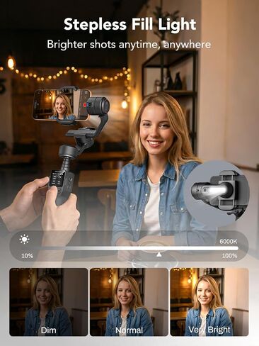 AOCHUAN Smart S3 Gimbal Stabilizer for iPhone & Android, Dual AI Tracking | Built-in Dual AI Cameras, Touchscreen Control, 360° Infinite Rotation, Extension Rod, Fill Light, TikTok, Vlog, Live Stream in Kuwait