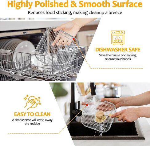TeamFar Square Air Fryer Rack, 3PCS 7.72" Air Fryer Basket Accessories | Stainless Steel Stackable Dehydrator Rack for Frying Roasting Baking, with Silicone Feet & Clip, Oven & Dishwasher Safe in Kuwait