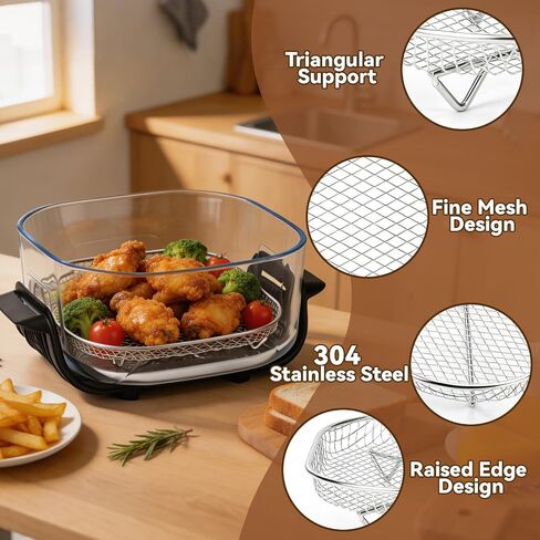 2 Pack Stainless Steel Air Fryer Rack for Ninja Crispi Air Fryer FN101 | Reusable Crisper Rack, Includes 2 Pcs Cleaning Brush, Even Heating for Crispy Food, Heat Resistant, Rust-Proof Structure in Saudi Arabia