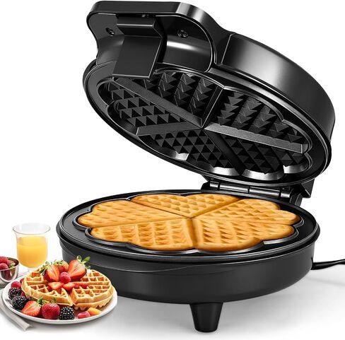 Heart-Shaped Waffle Maker,7-Inch Nonstick Waffle Iron | Stainless steel round classic waffle maker,cool-touch handle, and easy-clean design in Saudi Arabia