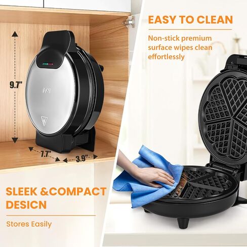 Heart-Shaped Waffle Maker,7-Inch Nonstick Waffle Iron | Stainless steel round classic waffle maker,cool-touch handle, and easy-clean design in Saudi Arabia