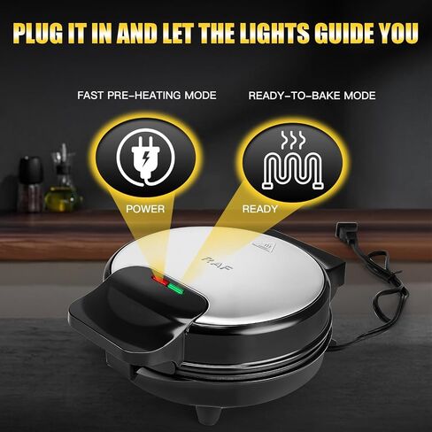 Heart-Shaped Waffle Maker,7-Inch Nonstick Waffle Iron | Stainless steel round classic waffle maker,cool-touch handle, and easy-clean design in Saudi Arabia