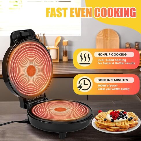 Heart-Shaped Waffle Maker,7-Inch Nonstick Waffle Iron | Stainless steel round classic waffle maker,cool-touch handle, and easy-clean design in Saudi Arabia