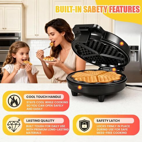 Heart-Shaped Waffle Maker,7-Inch Nonstick Waffle Iron | Stainless steel round classic waffle maker,cool-touch handle, and easy-clean design in Saudi Arabia