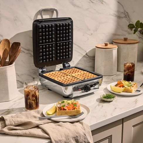 All-Clad Stainless Steel Waffle Maker 4 Section, Thick Belgium Waffle Makers, Upright Storage 1600 Watts, Nonstick, 6 Browning Levels, Dishwasher Safe in Saudi Arabia