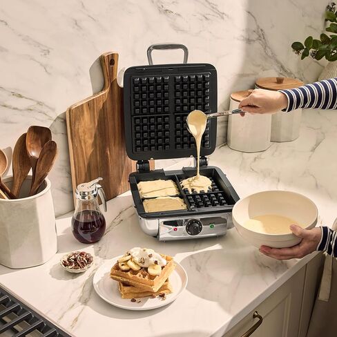 All-Clad Stainless Steel Waffle Maker 4 Section, Thick Belgium Waffle Makers, Upright Storage 1600 Watts, Nonstick, 6 Browning Levels, Dishwasher Safe in Saudi Arabia
