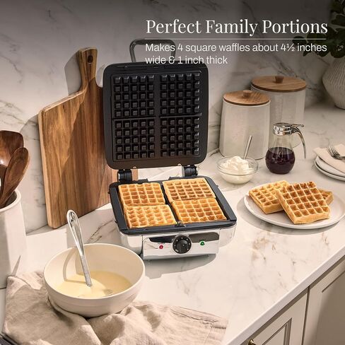 All-Clad Stainless Steel Waffle Maker 4 Section, Thick Belgium Waffle Makers, Upright Storage 1600 Watts, Nonstick, 6 Browning Levels, Dishwasher Safe in Saudi Arabia