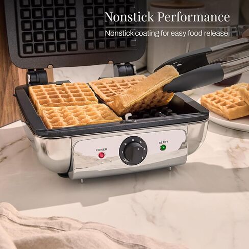 All-Clad Stainless Steel Waffle Maker 4 Section, Thick Belgium Waffle Makers, Upright Storage 1600 Watts, Nonstick, 6 Browning Levels, Dishwasher Safe in Saudi Arabia